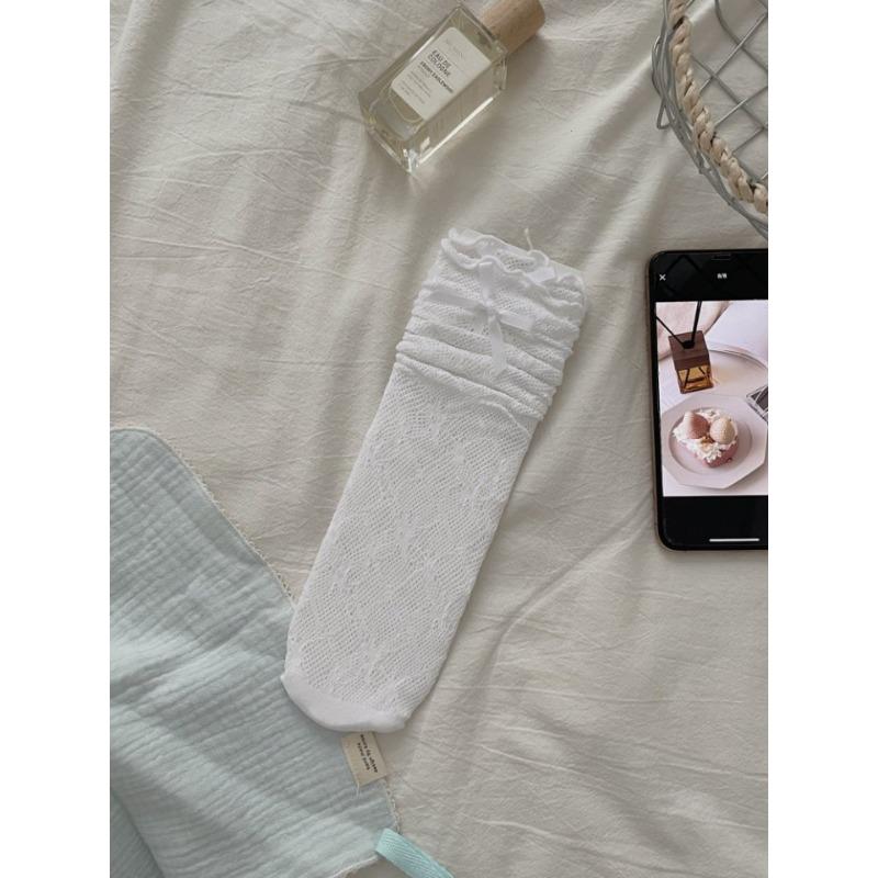 Frühlings- und Sommer-Spitzensocken, Damen Kurzbein, Retro-Ausschnitt Mid-Calf-Socken, Schleife Lolita Wadensocken