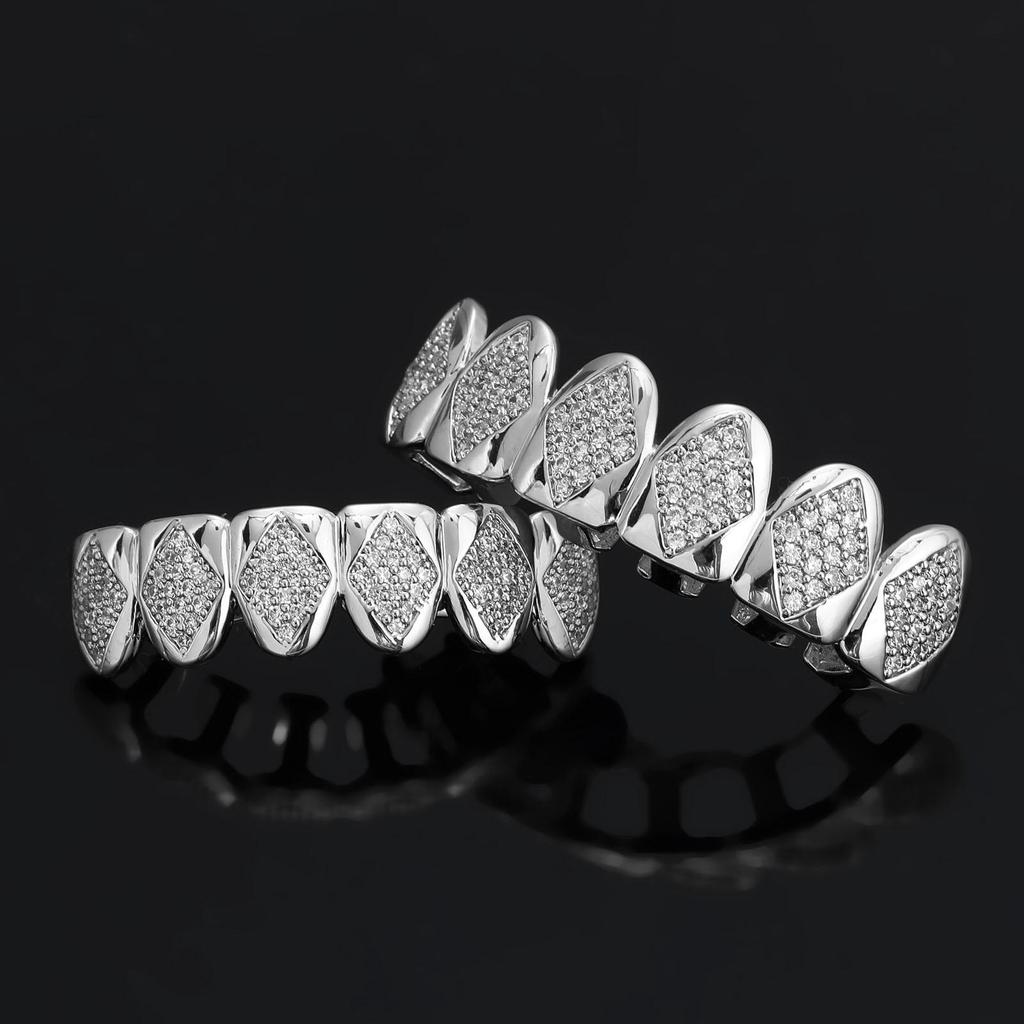 Full Diamond Rhombus Geometric Halloween Hip Hop Tooth Covers for Men & Women – Gold, High-End Accessory