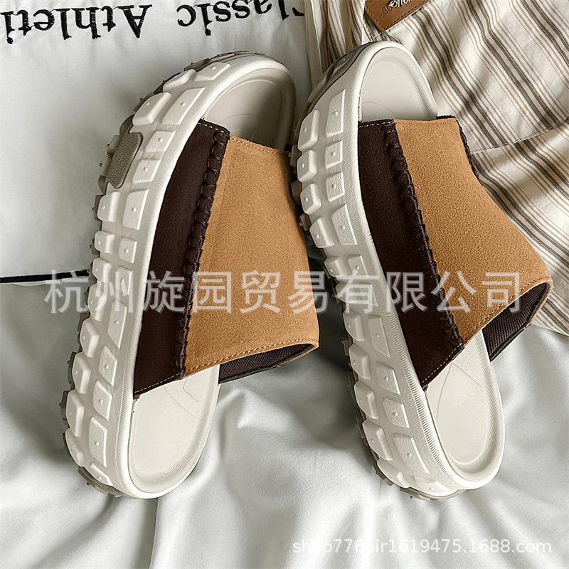 3302U Home Slippers Women's Summer High-quality Version Thick-soled Heightening Tire Shoes Leather Versatile Women's Shoes
