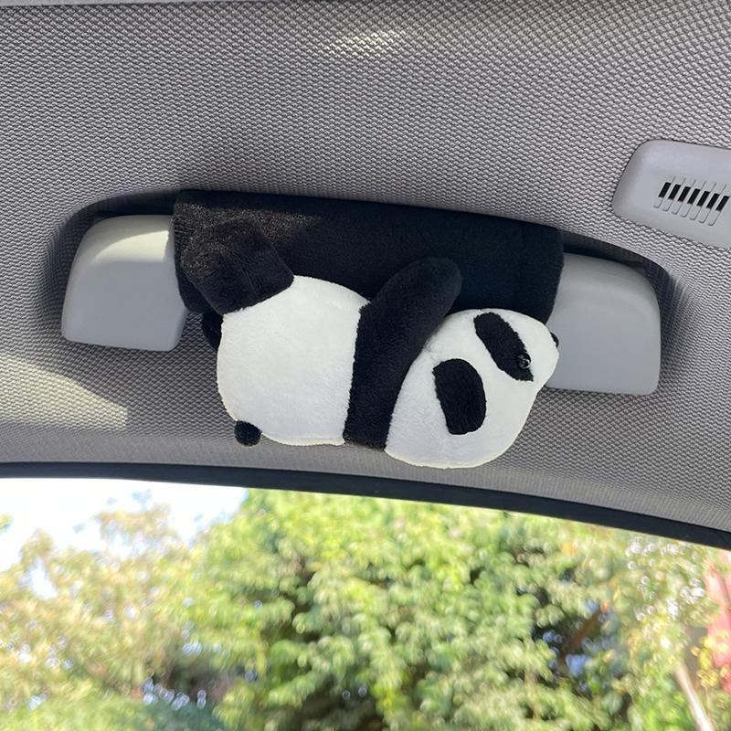 Cute Panda Car Roof Handle Cover Cartoon Animal Car Interior Decoration Roof Armrests Universal Plush Pink Car Accessories 1pcs Black