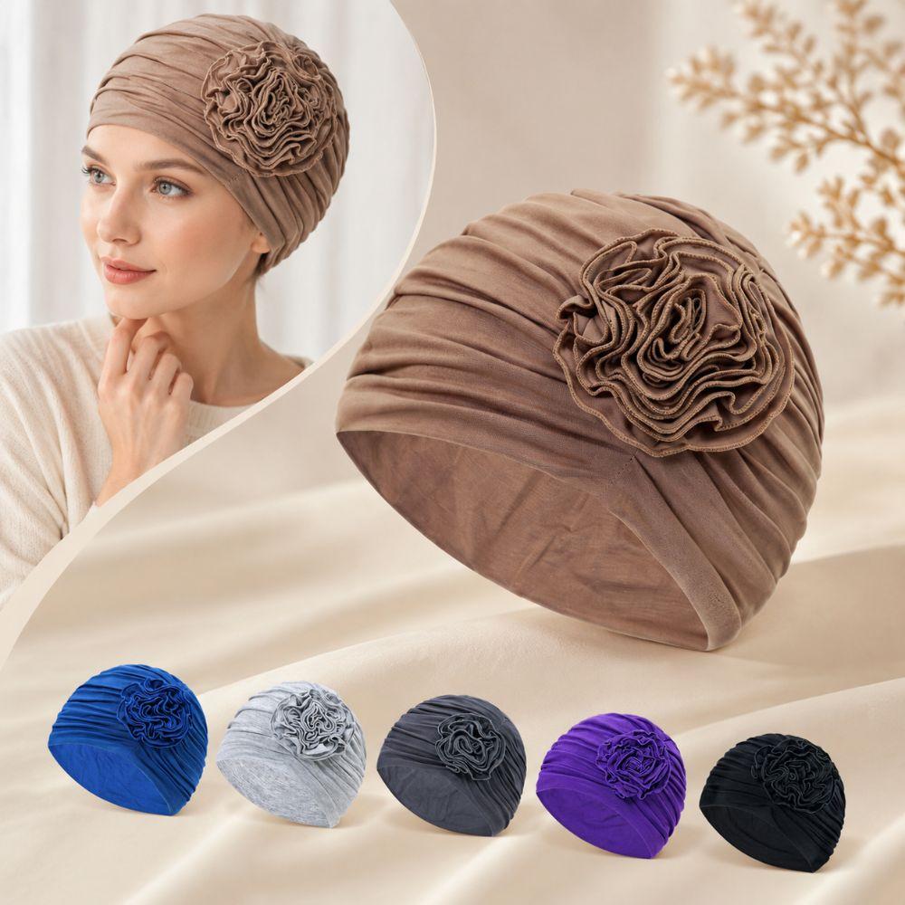 Double Layer Headscarf Hat 3D Flowers Headband Hat Simple Chemo Headwear Hat For Women