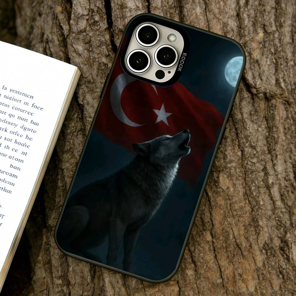 Türkischer Wolf Truthahn Flagge Handyhülle Für iPhone 17,16,15,14,13,12,11 Plus,Pro Max,XS,Bunte Silberne Handyhülle Funda Cover