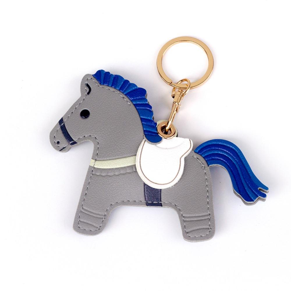 Leather Horse Keychain Access Control Card Holder Zodiac Pony Bag Hanging Year of The Horse