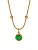 1 Pc Vintage French Style Natural Stone Round Pendant Necklace, 18k Gold Plated Titanium Steel Collor Necklace