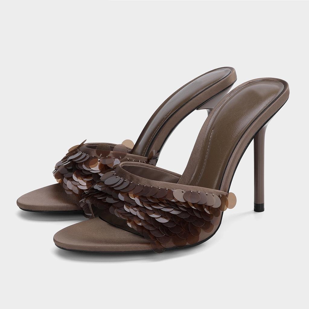 Fashion Women's Sandals Summer 2025 Elegant Tie High Heels Slippers Fashion Square Toe Slip On Ladies Heeled Shoes Footwear New