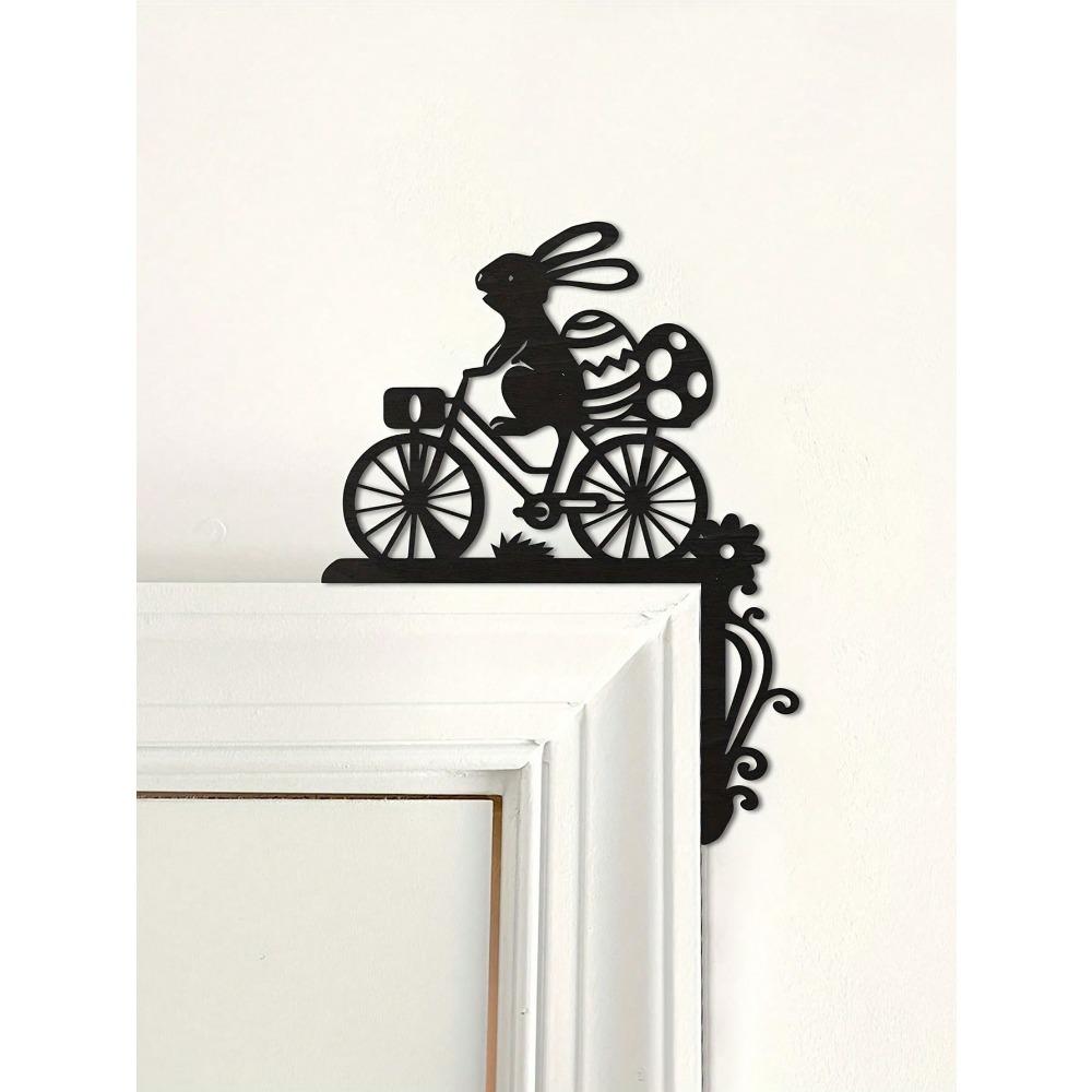 Easter Bunny On Bicycle Wooden Door Frame Decoration, Black - Suitable For Door And Window Corners, 5 Styles Available, 1 Pc