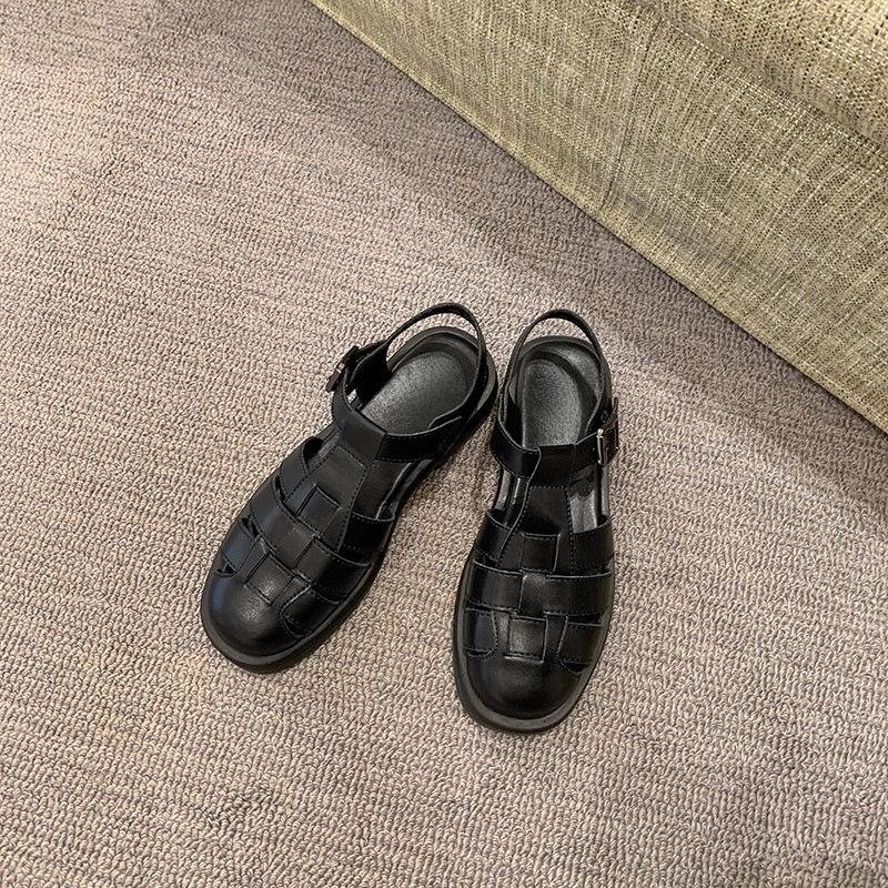 

Ugly hiding artifact~ Casual fashion woven hollow platform Roman sandals summer women s shoes Baotou beach shoes women 35