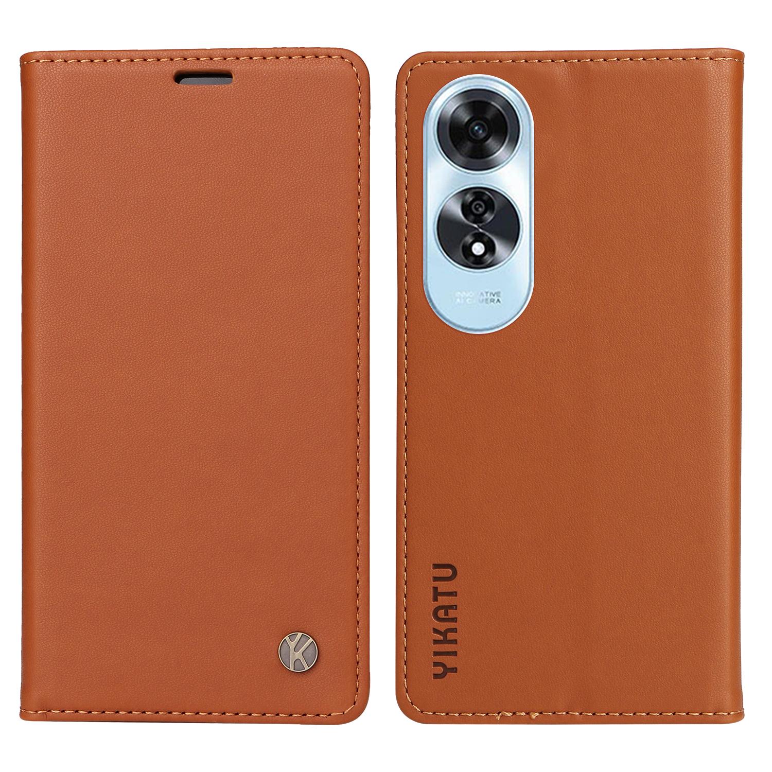 

YIKATU YK-001 For Oppo A60 4G Case Stand View Magnetic Protect PU Leather Phone Cover Brown