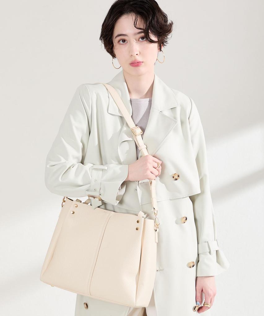 Tote shoulder A4 large synthetic suitable for bag, bag, 2-way, size, capacity, leather, commuting, school, work, outings, travel, mom, black, ivory,