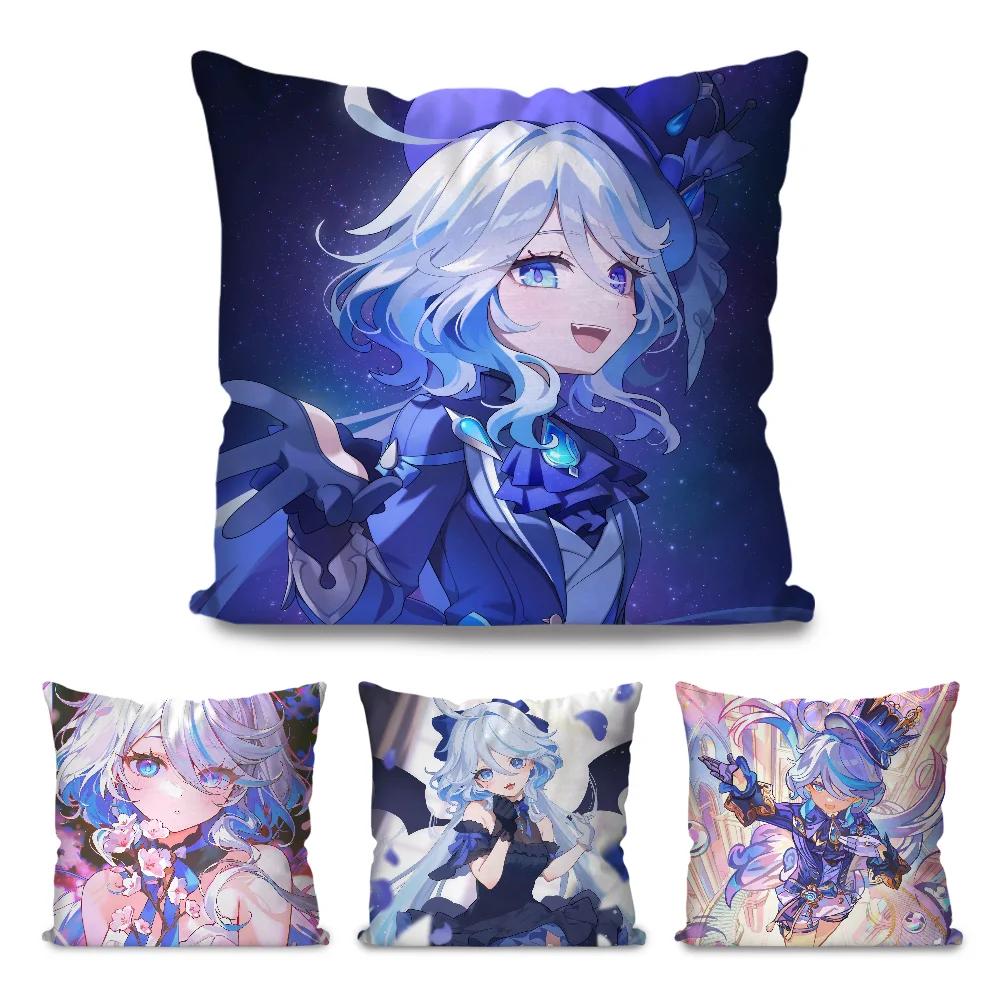 Furina Animation Spiel G-Genshin I-Impact Kissenbezug Quadratisches Kissen Schlafzimmer Sofa Freizeit Komfort Wohnzimmer Heimdekoration 40X40