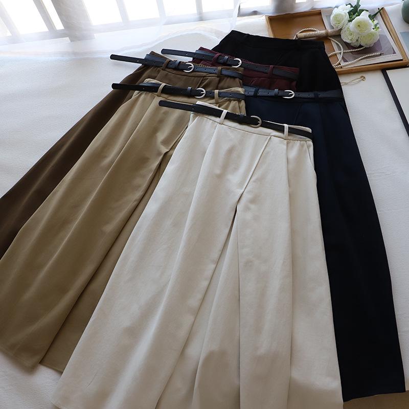 

Bi Zheng 2024 Autumn Korean A-line Midi Skirt for Women with Belt One Size чёрный