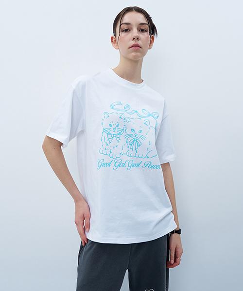 Uncover Ribbon Cats Short Sleeve T-Shirt White Free