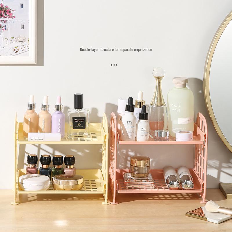 Two-Tier Folding Jewelry and Cosmetics Organizer for Bathroom or Desk