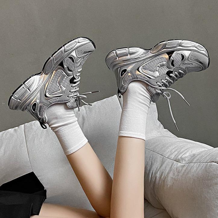 European Station breathable retro dad shoes women's 2025 early spring new thick-soled heightening fashionable versatile casual sports shoes