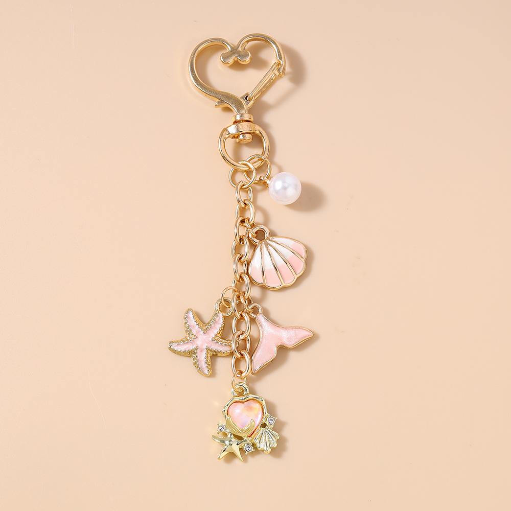 Fashion Marine Life Shell Conch Starfish Keychain Women Girls Pearl Key Ring Pendant for Handbag Decor DIY Key Chain Gifts