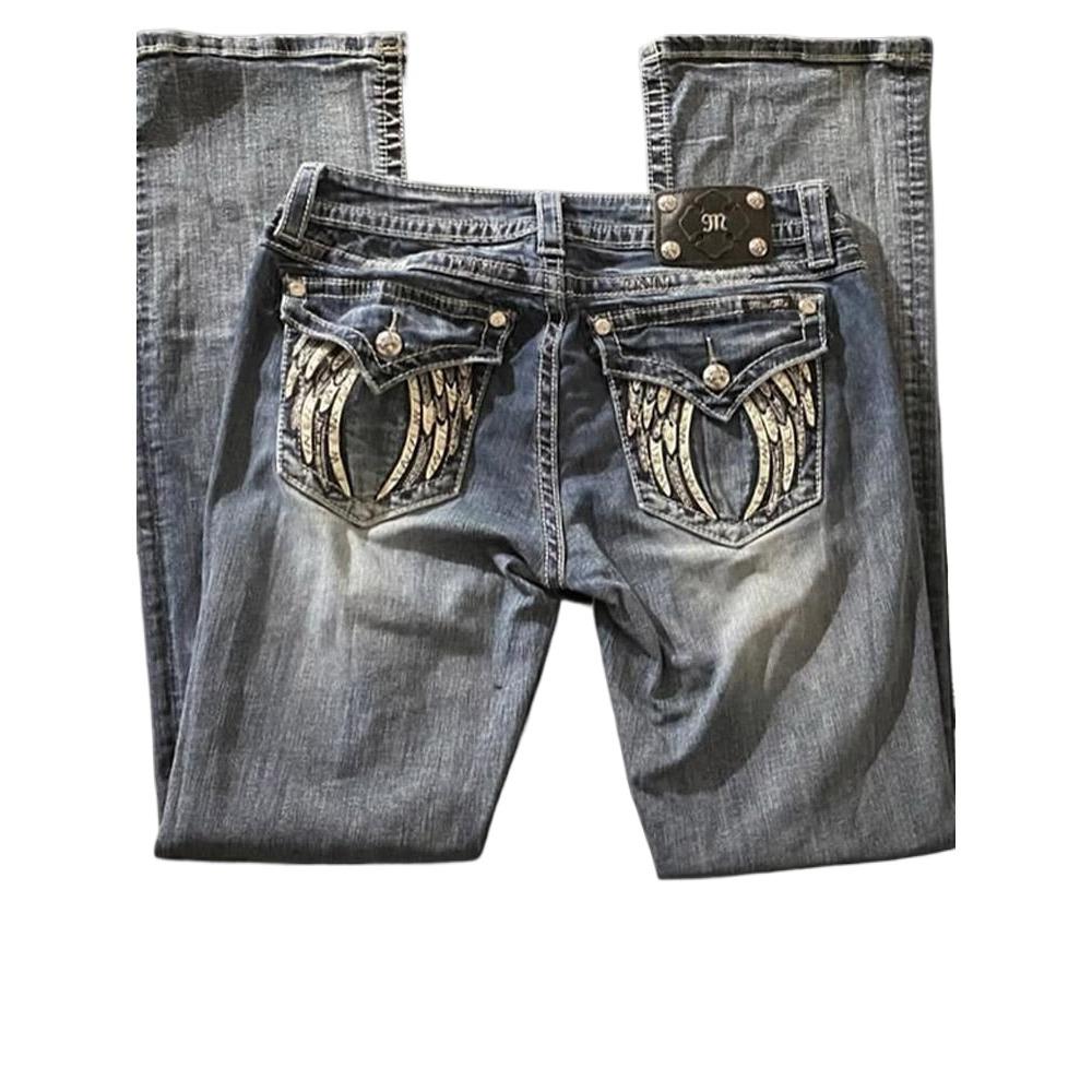 RogueWave Fashion Loose-Fit Straight Trousers Spring/Autumn Vintage Embroidery Diamond Denim Trousers