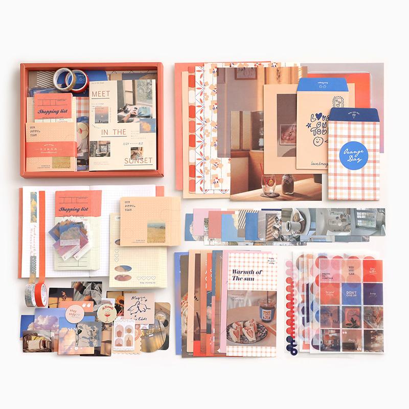 

Yoofun 155pcs/box Scrapbooking Collage Junk Journal Decoration Gift Box Includes Tape Sticker Mateiral Paper Card Memo Bag