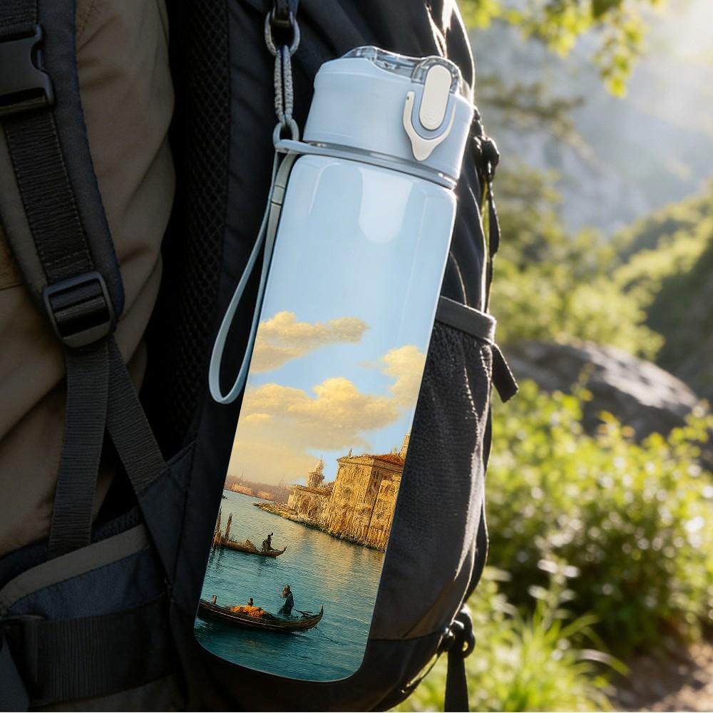 1PC Venice Water City Landscape Art 750ml Color Plastic Sports Water Bottle Leakproof Flip Straw Lid For Sports Office Home Use