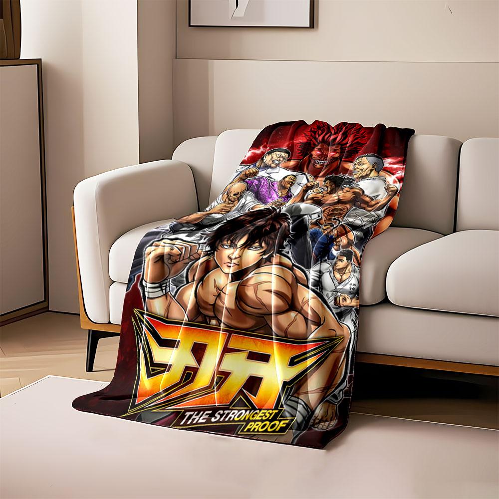 

A fierce martial arts group with a dominant, fiery red-haired figure above. for all seasons blanket lunch break throw gift 80cm x 120cm