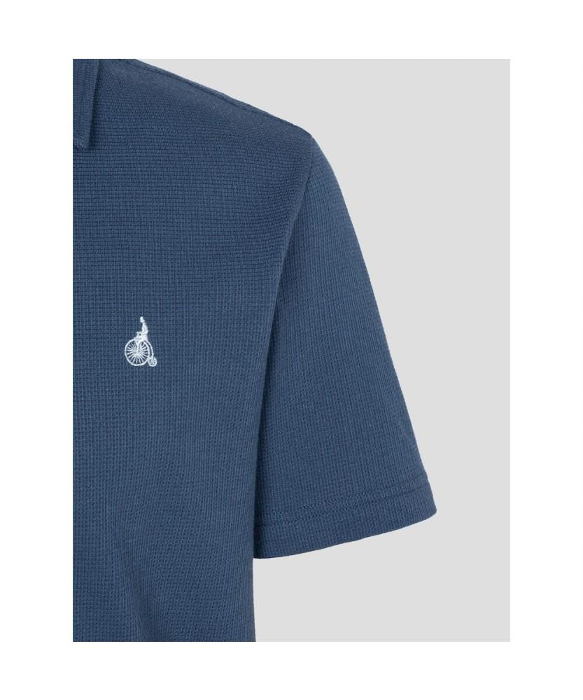 Binpolmen Open-Neck Soft Crescent Pique T-Shirt Blue