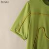 ZANZEA T-shirts décontractés pour femmes à col rond, coupe ample, manches courtes