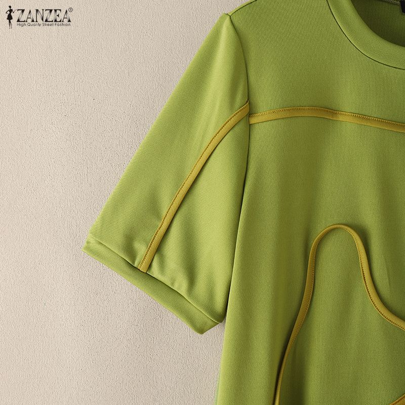 ZANZEA T-shirts décontractés pour femmes à col rond, coupe ample, manches courtes