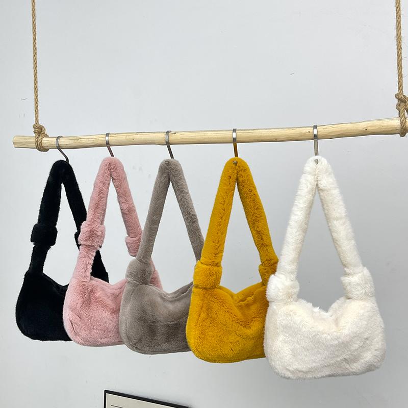 Velvet Zipper Car Stitching Light Luxury Exquisite Crossbody Bag New Solid Color Furry Versatile Shoulder Bag
