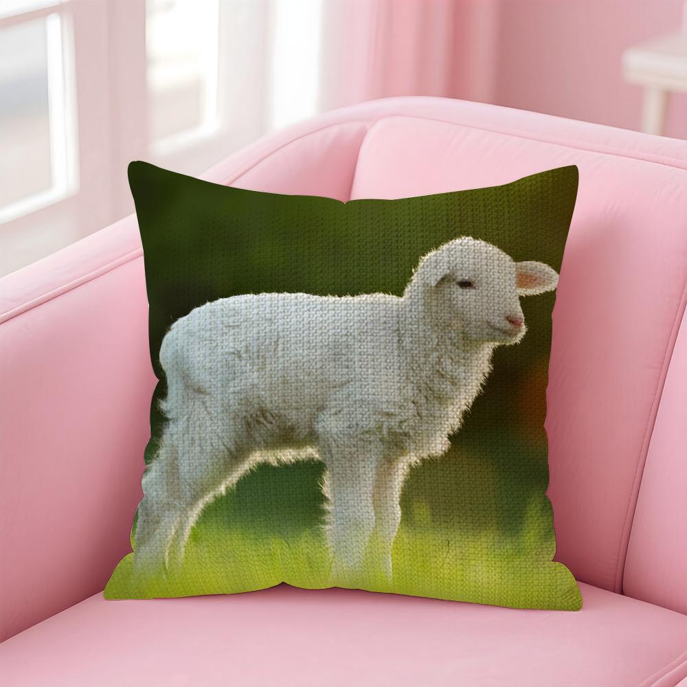 

Милая Наволочка с Овечкой Натуральная Льняная Наволочка Двусторонняя Печать Декоративная Наволочка для Дивана Домашний Декор Подарок 30x30cm