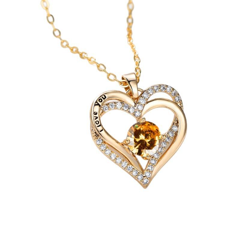 SHENI fashion micro-inlaid double heart-shaped micro-inlaid zircon confession collarbone necklace