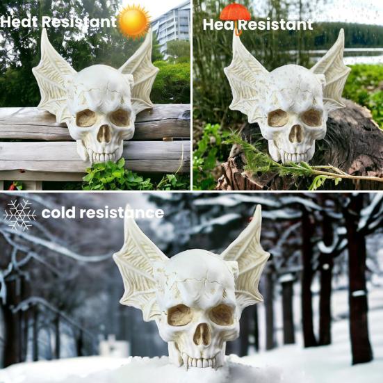 Bat Skull Figure Ornament Realistic Design Resin Hand-painted Gothic Ornament
