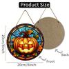 Stained Glass Style Pumpkin Autumn Harvest Round Wooden Hanging Plaque Indoor Outdoor Wall Decor Front Door Sign Home Festival Party Ornament