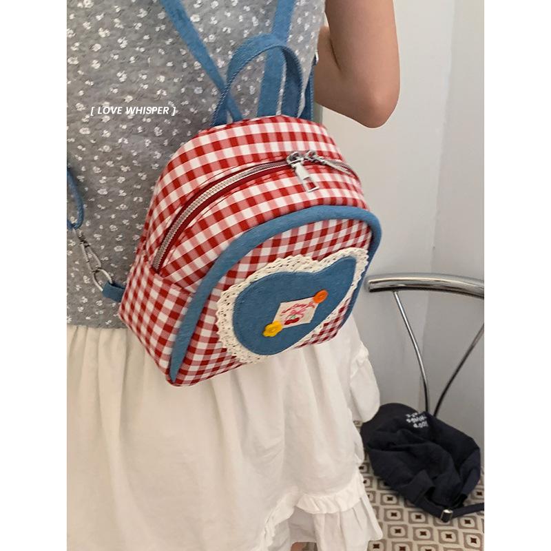 Casual Plaid Canvas Bag Women's 2025 New Fashion Preppy Backpack Cartoon Girly Cute Backpack