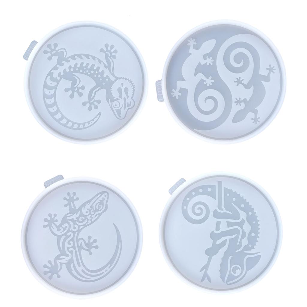 Set of 4 Cup Pad Mould Silicone Craft Mold Lizard Shape Resin Mold Silicone Cup Mats Mold Silicone Crafting Supplies