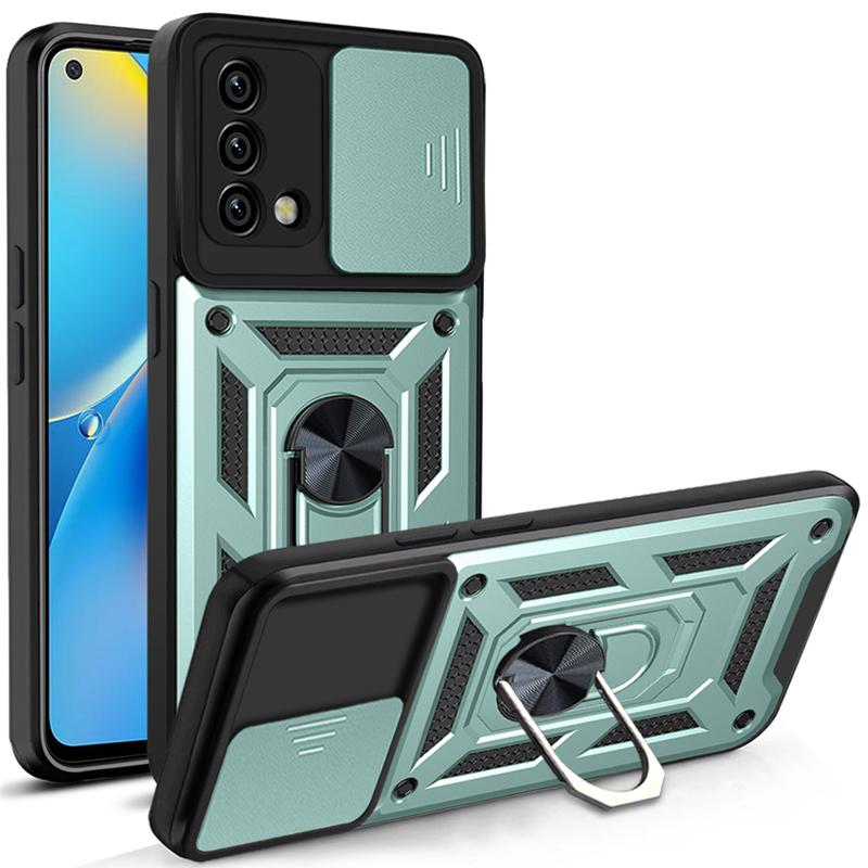 Slide Camera Lens Phone Case For OPPO Realme C21Y C11 C25 C20 C31 C35 9 8 Pro A54 A74 A94 A52 A72 A92 Military Grade Shockproof Armor Ring Cover