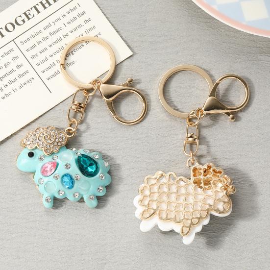 Rhinestone Lamb Keychain Sparkling Sheep Car Key Ring Holder Backpack Purse Handbag Charm Christmas Birthday Gifts for Her