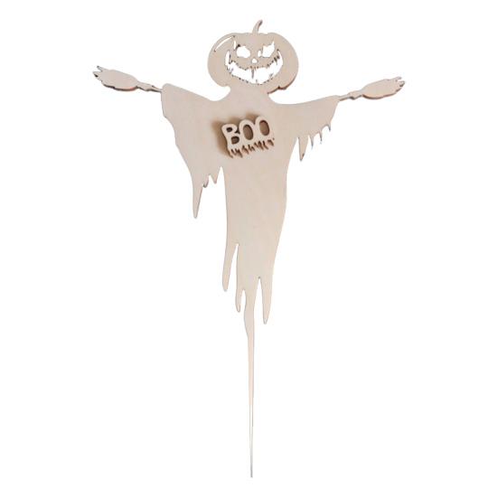 3 Pcs Halloween Cupcake Toppers Spooky Pumpkin Ghost Wooden Cupcake Pick for Halloween Theme Baby Shower Birthday Party Cake Decoration