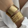 Vintage Übertriebenes Metall Breites Manschettenarmband für Damen Goldfarbe Blätter Geometrisch Edelstahlarmbänder Party Schmuck Geschenke