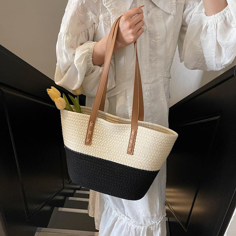

Seaside Beach Big Bag Women s New Fashion Contrasting Color Shoulder Bag Large Capacity Tote Bag
