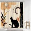 1Pc Nordic Art Cartoon Black Cat Print Shower Curtain Partition Privacy Hanging Bathroom Curtain With Hooks Decoration Curtain