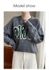 **Women's Korean Style Crew Neck Letter Jacquard Wool Sweater - 2025 Autumn/Winter Collection**