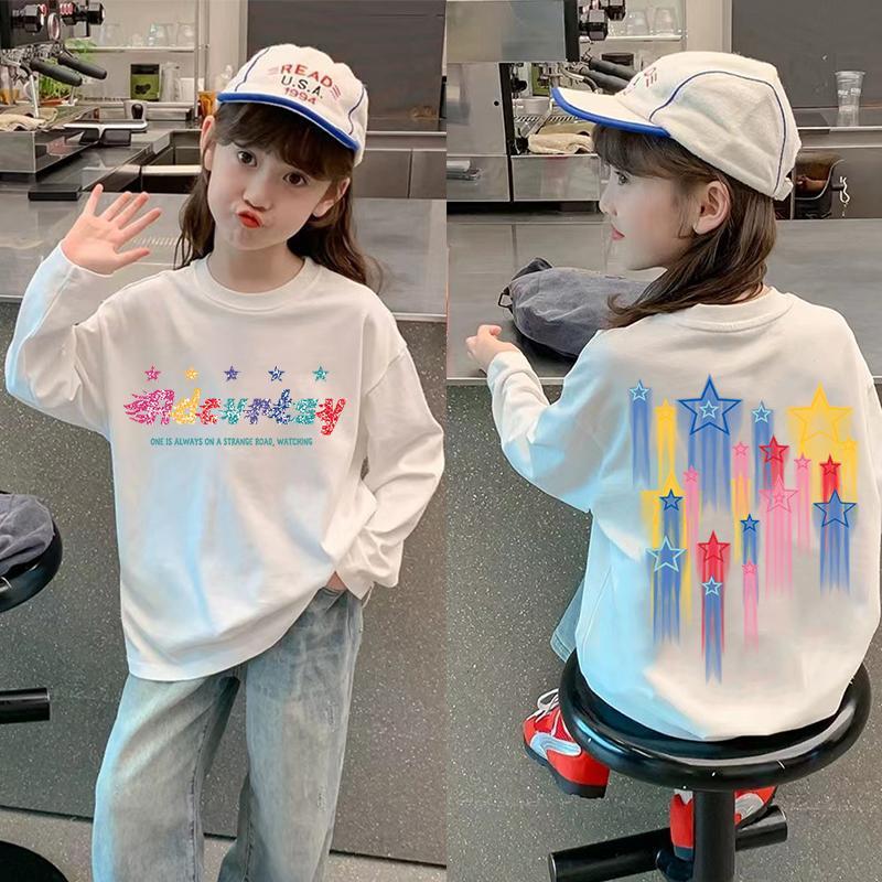 Korean Style Girls' Long Sleeve Cotton T-shirt - Autumn Loose Fit, Medium & Large Sizes, Stylish Base Layer Top