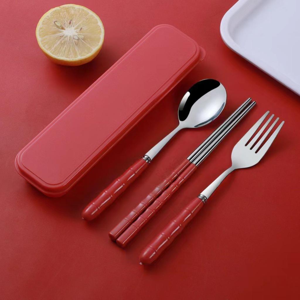 Tragbares Besteckset aus Edelstahl (Löffel, Essstäbchen, Gabel)
