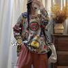 Autumn 2025 Women's Digital Print Loose Casual Korean Academic Style Cotton Pullover Sweater