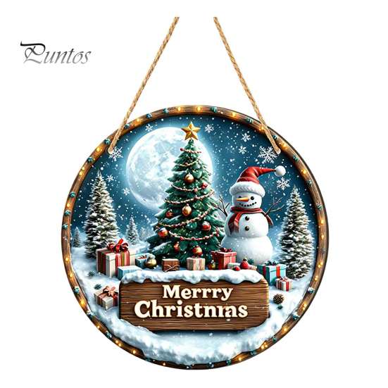 Rustic Christmas Wall Decor Wooden Round Hanging Sign, Santa Claus Highland Cow Winter Theme Farmhouse Ornament Door Decor, Holiday Welcome for Indoor