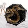Golden Dragon Design 8-Rib Automatic Open Compact Umbrella - 3-Fold Portable Timepiece with Intricate Mythical Creature Art, C