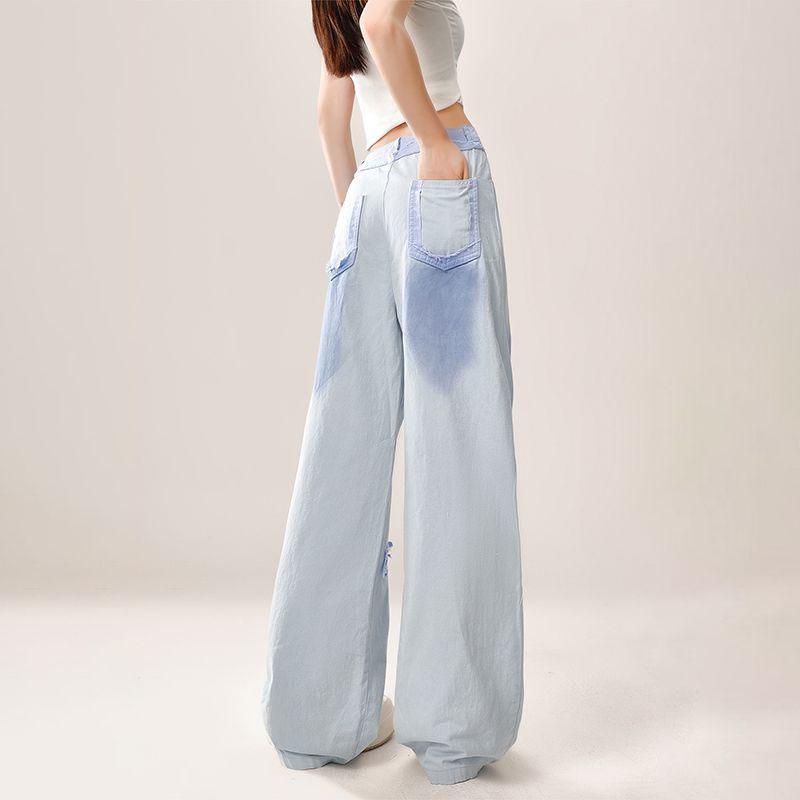 Dopamine Style Star Fringed Jeans for Women - Summer Thin Edition American Wide-Leg Loose Straight-Leg Design-Driven Trousers