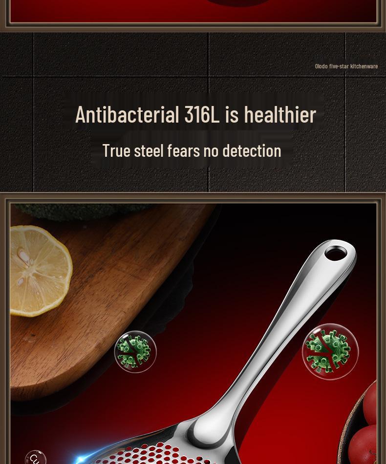 Heavy-Duty 316L Stainless Steel Skimmer Ladle - Large One-Piece Kitchen Strainer Spoon