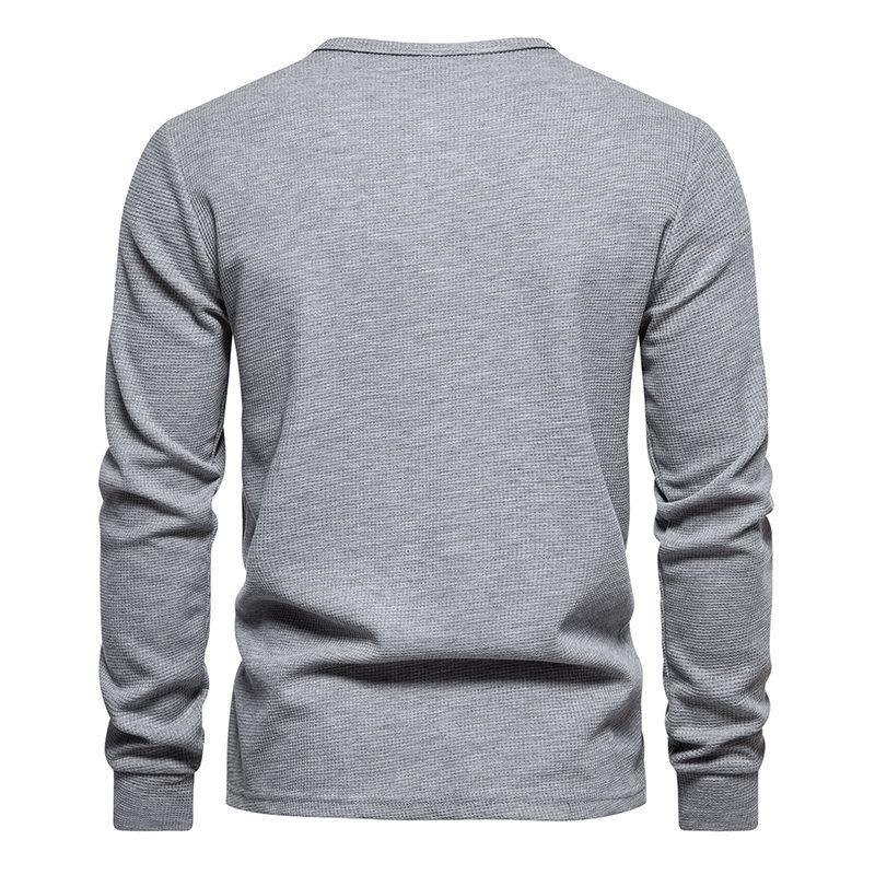 Spring Autumn Waffle Henley T-Shirt Men Basic Breathable Men's Long Sleeve Tops Tees Casual Solid Color Button T Shirts