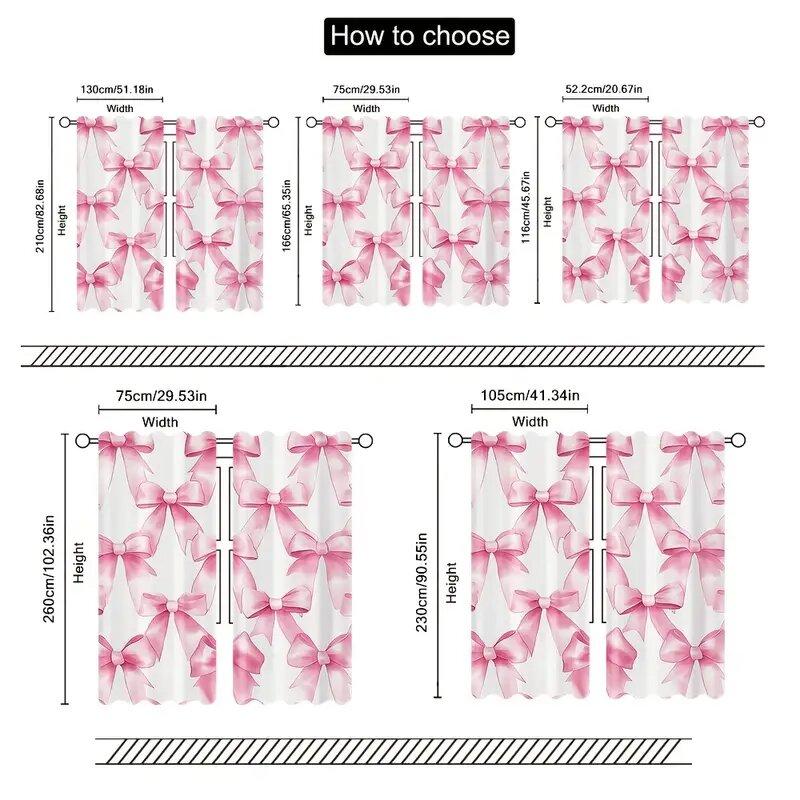 2 Pcs Pink Bow Print Curtains,suitable for Bedroom,living Room Kitchen Decoration,home Decoration,window Decoration