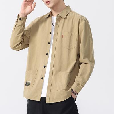 Spring New Solid Color Shirt Men's Long Sleeve Fashion Trend Trendy Casual Cotton Shirt